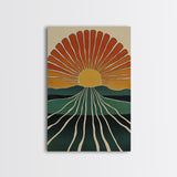 Minimalist Sunset or Sunrise Wall Art Canvas Print, Art Deco Boho Wall Decor, Modern Art, Sun Burst Wall Art