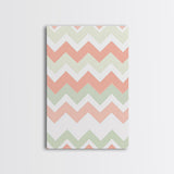 Pink and Mint Green Chevrons, MCM style Mid Century Modern Home Decor, Framed Canvas Print, Whimsical Wall Art