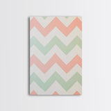 Mint Green and Pink Chevrons, MCM style Mid Century Modern Home Decor, Framed Canvas Print, Whimsical Wall Art