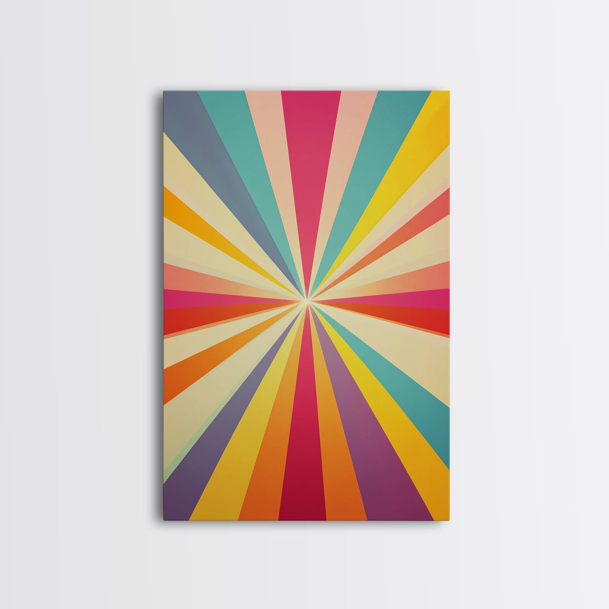 Sea Green, Golden Yellow and Deep Rose MCM Style Wall Art, Framed Canvas Print, Retro Style Colorful Home Decor
