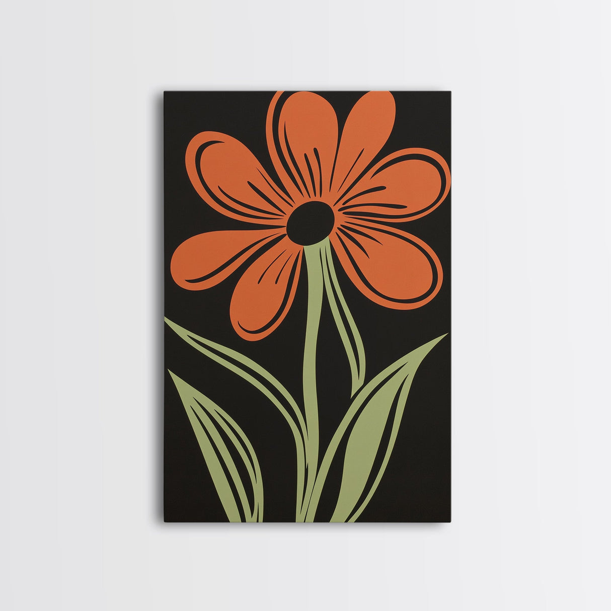Orange Daisy with Black Background, Framed Canvas Print, Cute Floral Print, Botanical Minimalist Home Decor