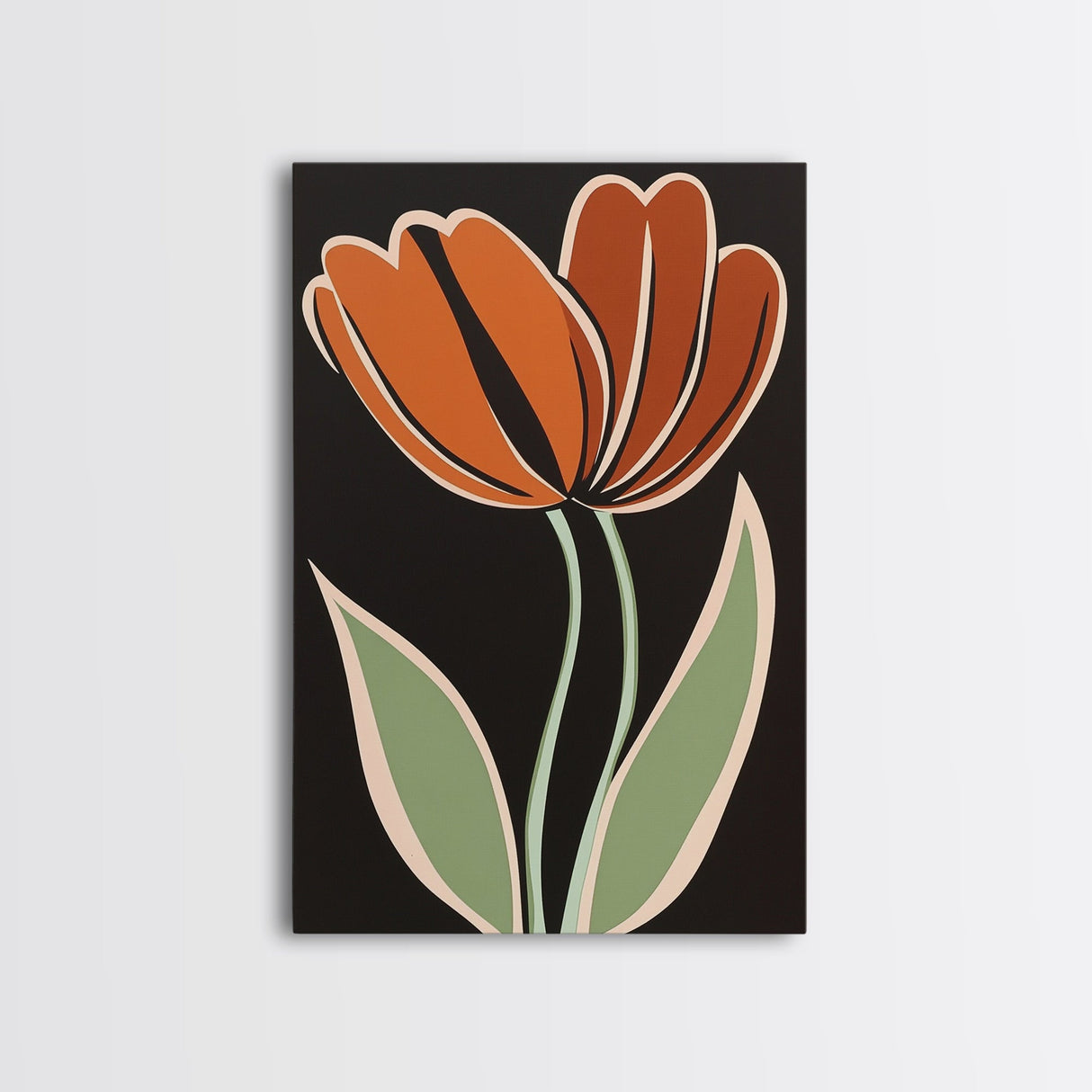 Orange Tulip  with Black Background, Framed Canvas Print, Cute Floral Print, Botanical Minimalist Home Decor
