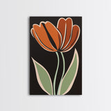 Orange Tulip  with Black Background, Framed Canvas Print, Cute Floral Print, Botanical Minimalist Home Decor