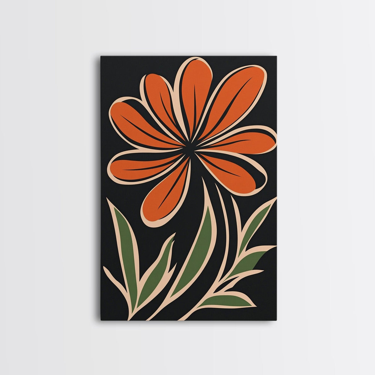 Framed Canvas Wall Art Abstract Botanical Floral Print, Boho Mid-century Modern Floral Canvas Print, Minimalist Boho Modern Art