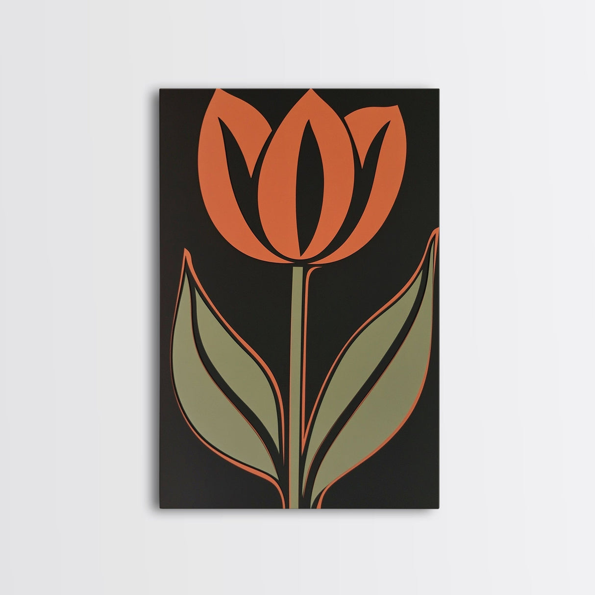 Framed Canvas Wall Art, Dark Botanical Black Background Orange Flower Modern Boho Wall Art Living Room Decor Above Sofa