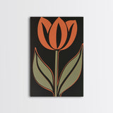 Framed Canvas Wall Art, Dark Botanical Black Background Orange Flower Modern Boho Wall Art Living Room Decor Above Sofa