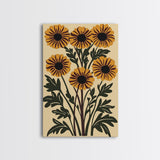 Cute Framed Canvas Wall Art Flower Print, Wild Flowers on Cream Background, Modern Home Decor, Boho Minimalist Wall Art