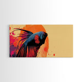 Retro 80s Style Painting of a Betta Fish, Framed Canvas Print, Home Decor Gift Artwork, Fish Painting, Fish Art