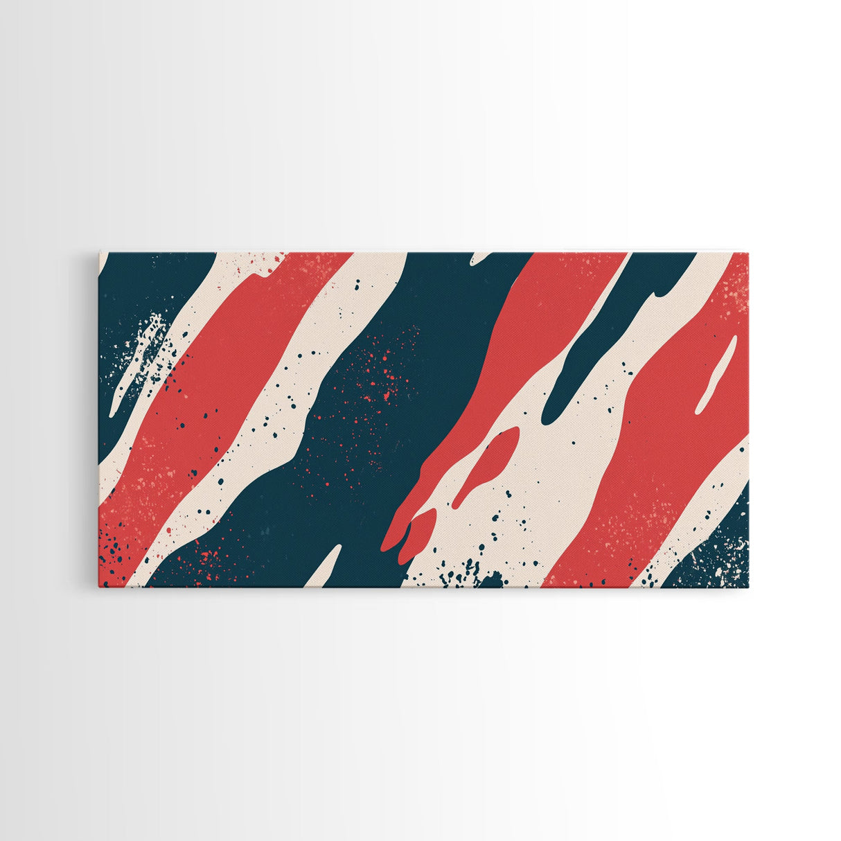 Simplistic Mid Century Modern Art Camo Pattern Canvas Print, Camouflage Wall Art Print, Navy Blue and Red Abstract Wall Art