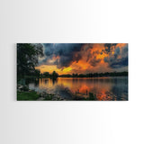Sunset On The Lake Framed Canvas Print, Lakehouse Decor, Rustic Modern Farmhouse Wall Art, Photography Style Landscape Art