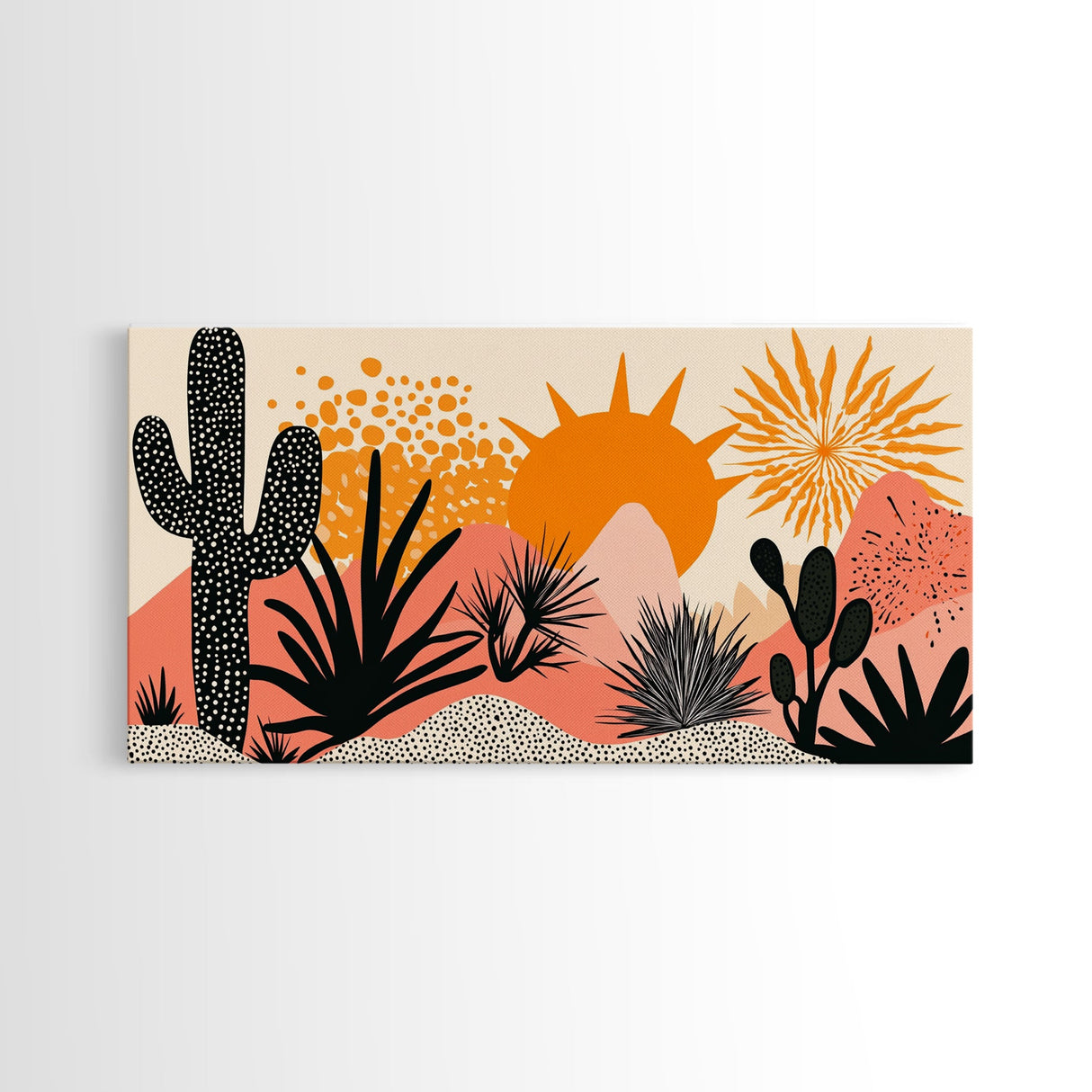 Abstract Southwest Style Wall Art Framed Canvas Print, Cactus and Desert Sunset