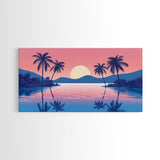 Abstract Vaporwave Sunset Over A Beach Landscape, Framed Canvas Print, Modern Art, Unique Wall Decor, Framed Canvas Art