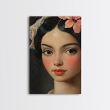 Chicano Portrait of Beautiful Senora, Vintage Style Framed Canvas Print, Mexicana Wall Art