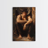 The Satyr Dark Macabre Wall Art, Framed Canvas Print, Dark Academia, Satyr Oil Painting, Halloween Decor