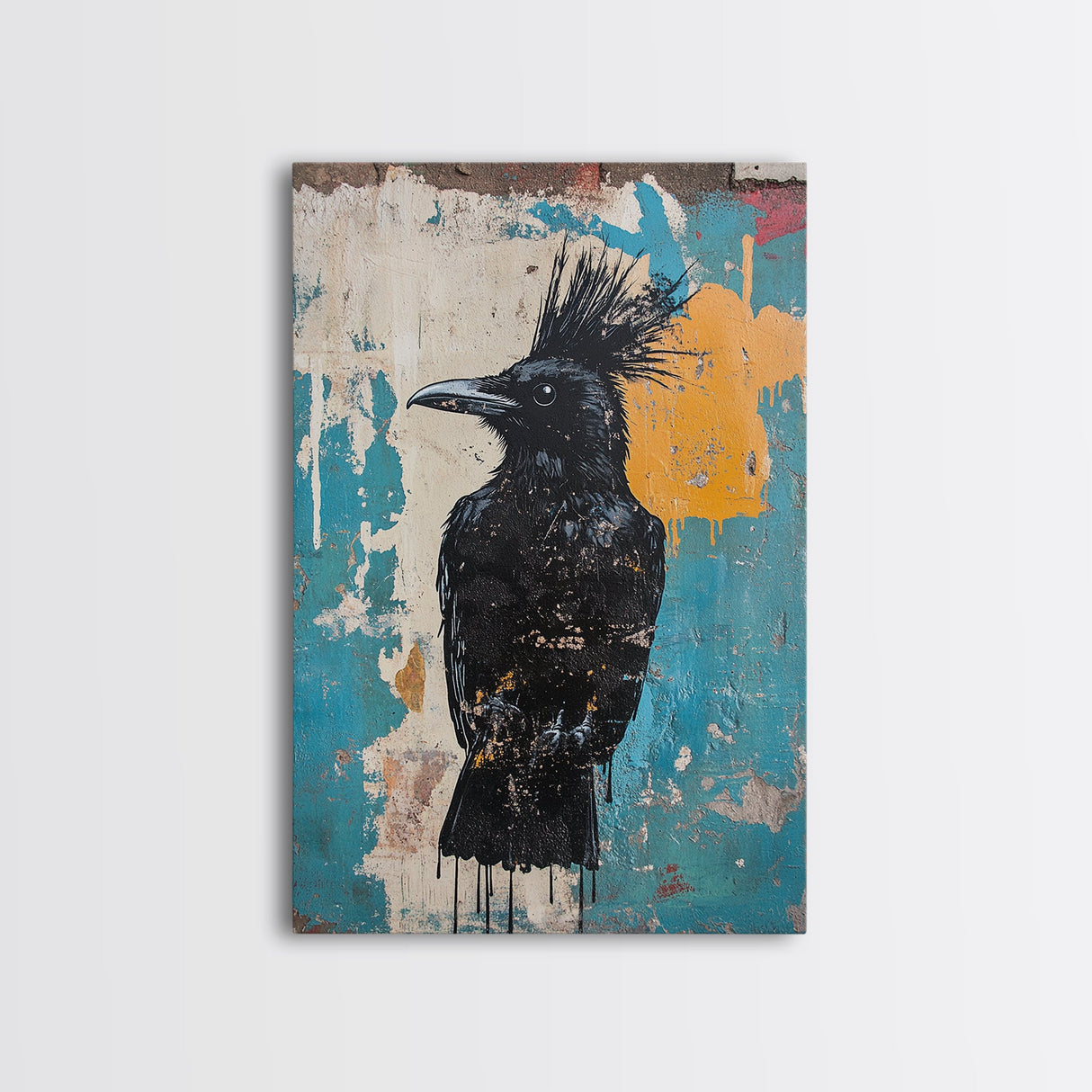 This crow has a mohawk, AKA a CROHAWK, Framed Canvas Print