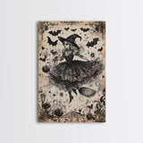 Spooky Season Halloween Witch, Witchy Decor Canvas Print, Black and White Witch Painting Print, Charcoal Sketch Of a Witch