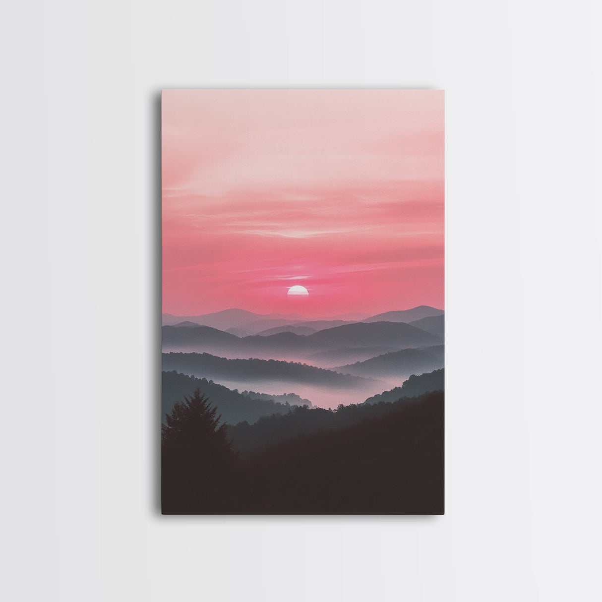 Sunset Over The Smoky Mountains, Framed Canvas Print, Smoky Mountain Art, Landscape Photography Style Home Decor, Retro Wave Art