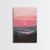 Sunset Over The Smoky Mountains, Framed Canvas Print, Smoky Mountain Art, Landscape Photography Style Home Decor, Retro Wave Art