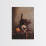Still Life of a Skull and Wine Framed Canvas Print, Oil Painting Print, Gothic Decor, Dark Academia Macabre Halloween Wall Art, Witchy Decor