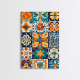 Textile Wall Art, Mexican Tile Canvas Print, Framed Wall Art, Mexicano Style Decor, Chicano Art, Textile Painting Wall Art