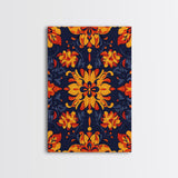 Botanical Pattern Wall Art Framed Canvas Print, Wood Framed Art, Mexicano Art, Mexican Tile Print Wall Art, Chicano Farmhouse Art