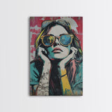 Graffiti Punk Wall Art, Portrait of a Punk Woman Framed Canvas Print