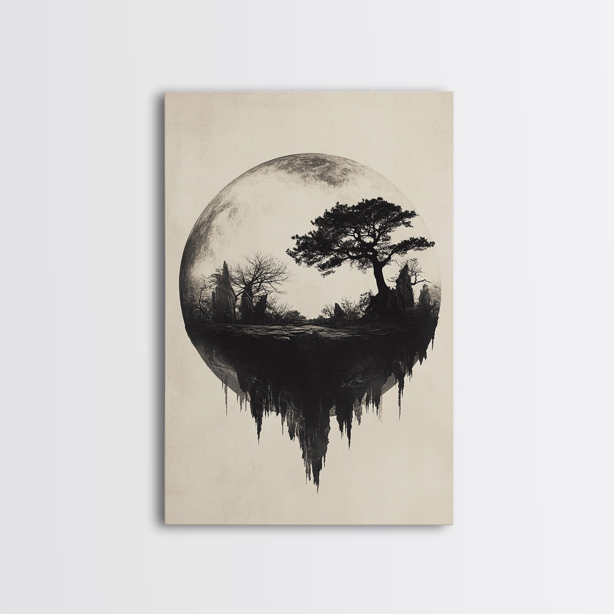 Haunted Snowglobe Framed Canvas Print, Cemetery in a Sphere, Spooky Home Decor, Halloween Painting, Halloween Decor