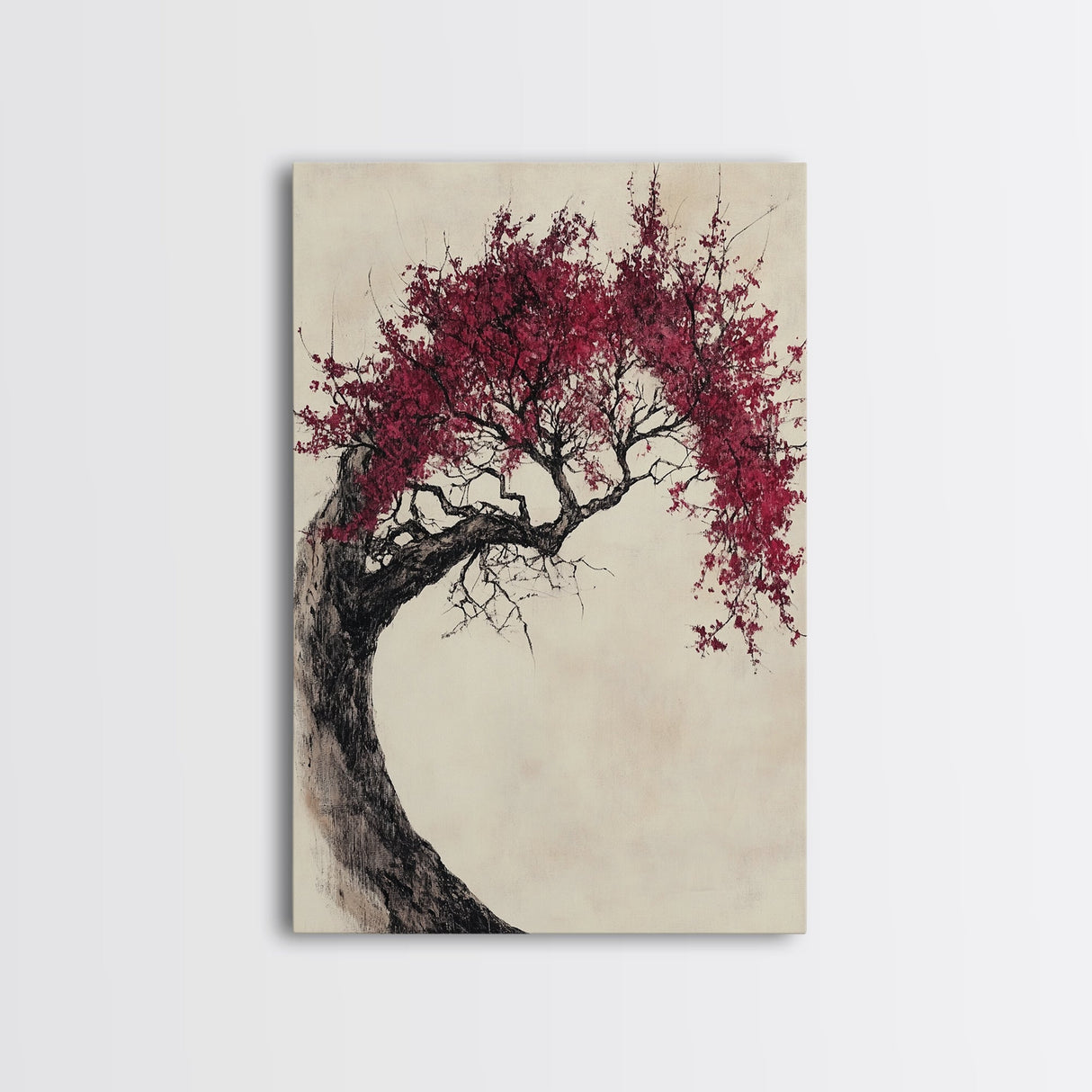 Wabi Sabi Japanese Maple Tree Framed Canvas Print, Minimalist Home Decor, Vertical Living Room Art