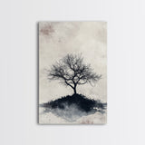 Black and White Charcoal Sketch Print of a Dead Tree, Framed Canvas Print, Wabi Sabi Art, Minimalist Wabi Sabi Home Decor