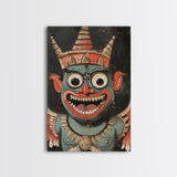 Creepy 19th Century Folk Art Framed Canvas Print, Spooky, Folk Art Painting, Russian Folk Art Home Decor