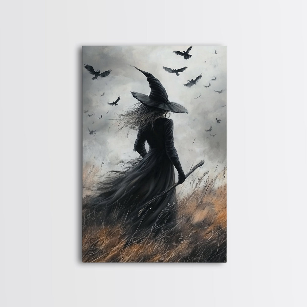 Witch Painting Print, Spooky Season Witchy Wall Art, Framed Canvas Print, Gothic Home Decor, Goth Decor, Witch Wall Art, Halloween Decor