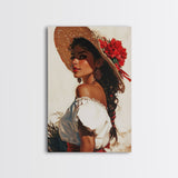 Mexicano Latina Portrait Canvas Print, Romantic Mariachi Wall Decor, Southwestern Modern Art, Rustic Mexicano Wall Art, Chicano Painting