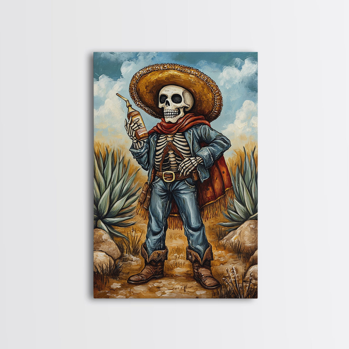 Skeleton Mariachi Chicano Art Canvas Print, Mexicano Wall Art, Tejano Wall Art, Mexicano Style Painting