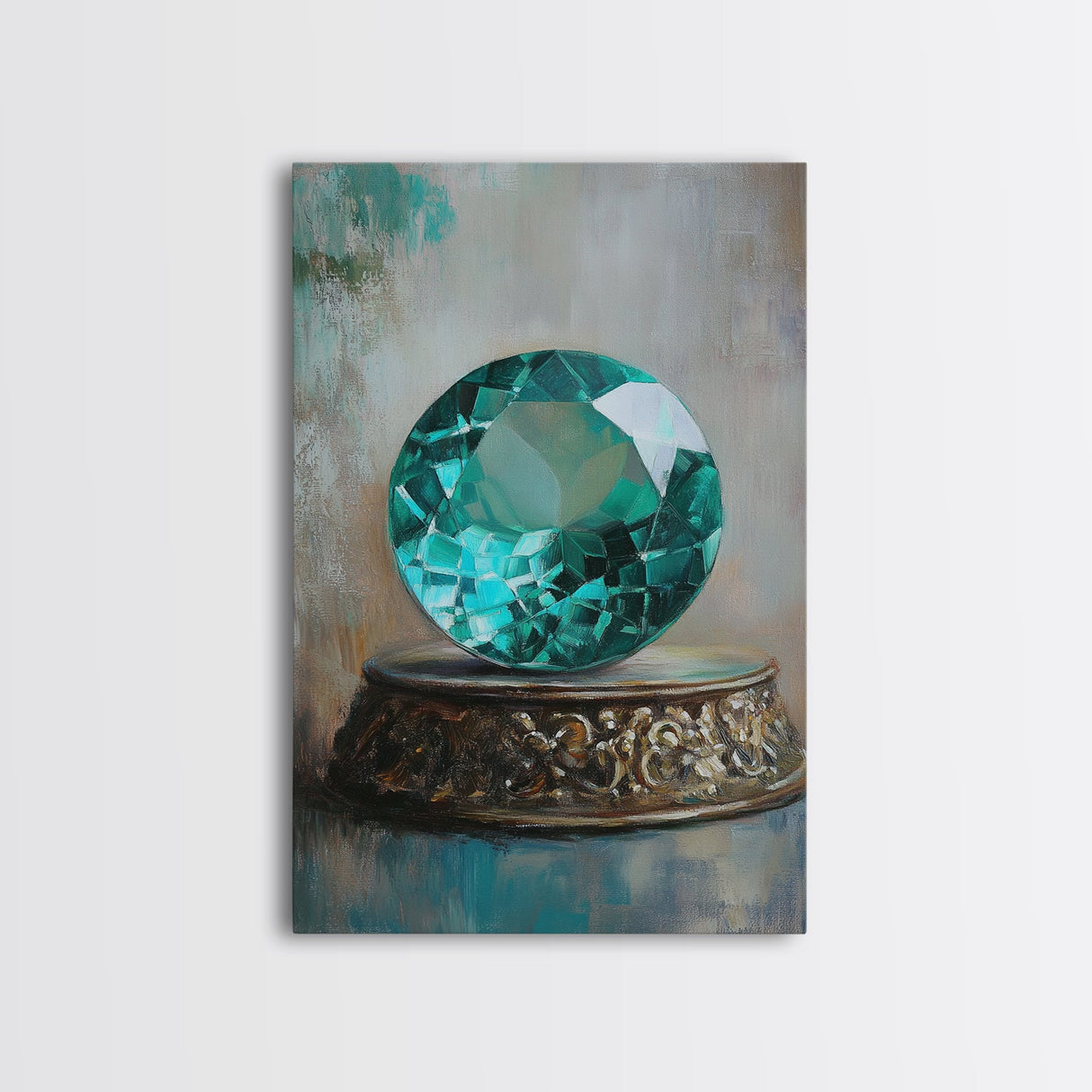 Emerald Painting Print, Framed Canvas Print, Gemstones Wall Art, Precious Stone Painting, Green Gem, Ruby Painting, Antique Minerals Art