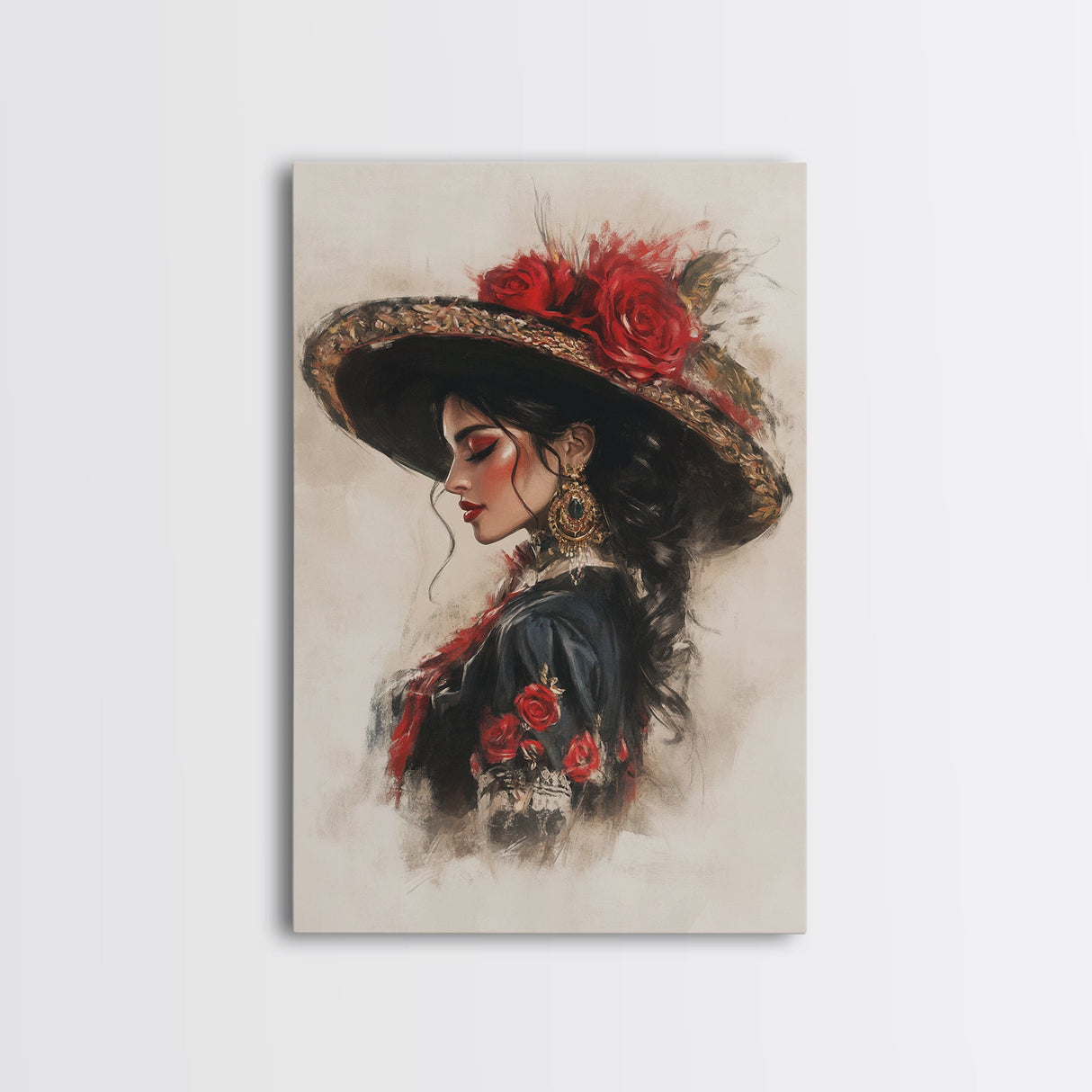 Chica Painting, Female Matador Canvas Print, Wood Framed Tejano Art
