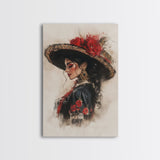 Chica Painting, Female Matador Canvas Print, Wood Framed Tejano Art