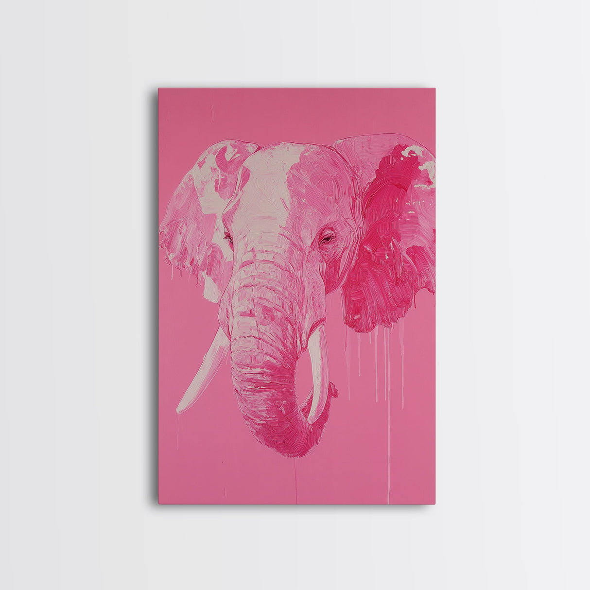 Preppy Elephant Painting Print, Trendy Wall Art, Animal Print, Framed Canvas Print, Wood Framed Art, Dorm Decor, Apartment Art
