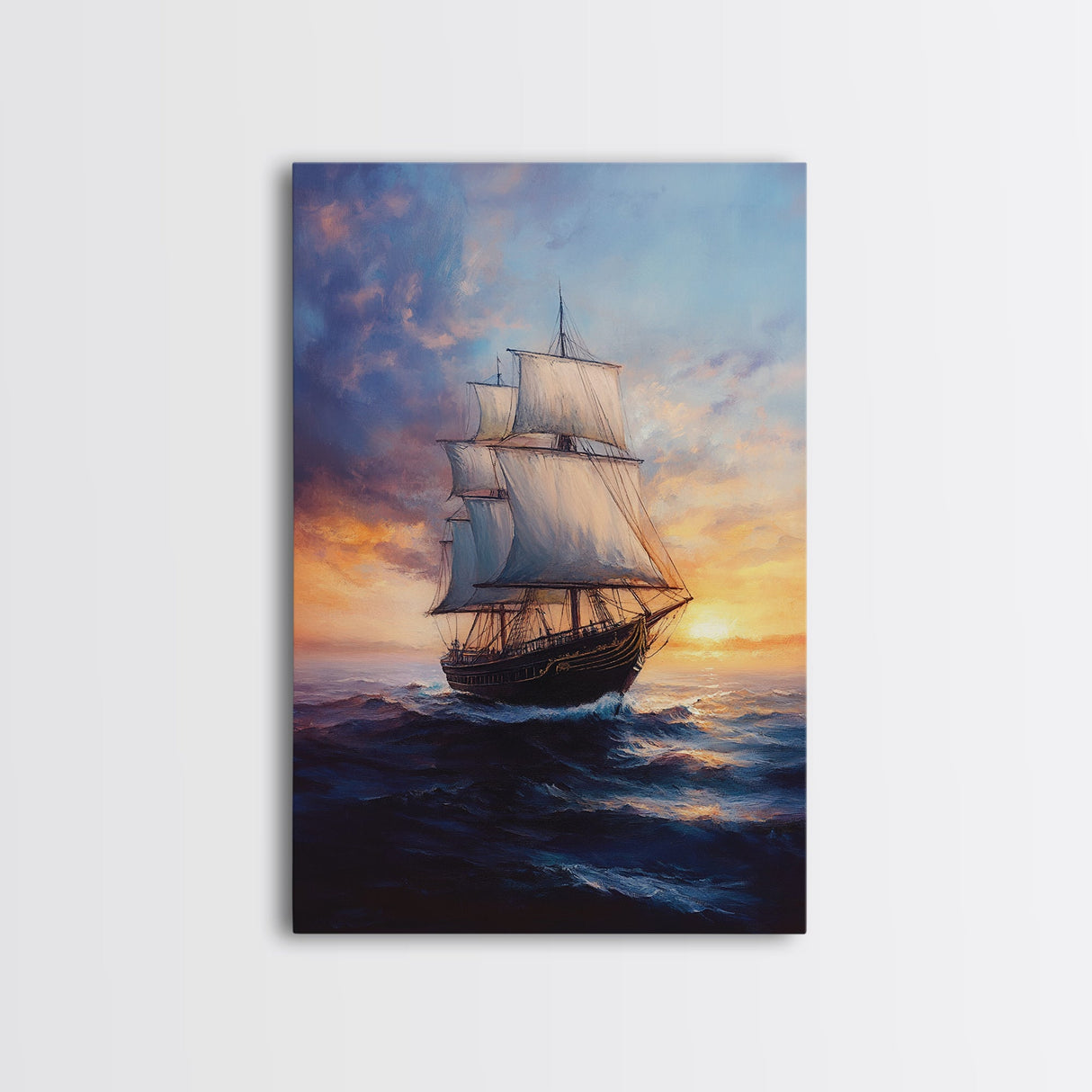 Pirateship at Dawn, Framed Canvas Print, Pirate Art