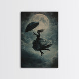 The Witch and her Umbrella Framed Canvas print, Witchy Decor, Witch painting, Witch Wall Art, Halloween Gift Idea