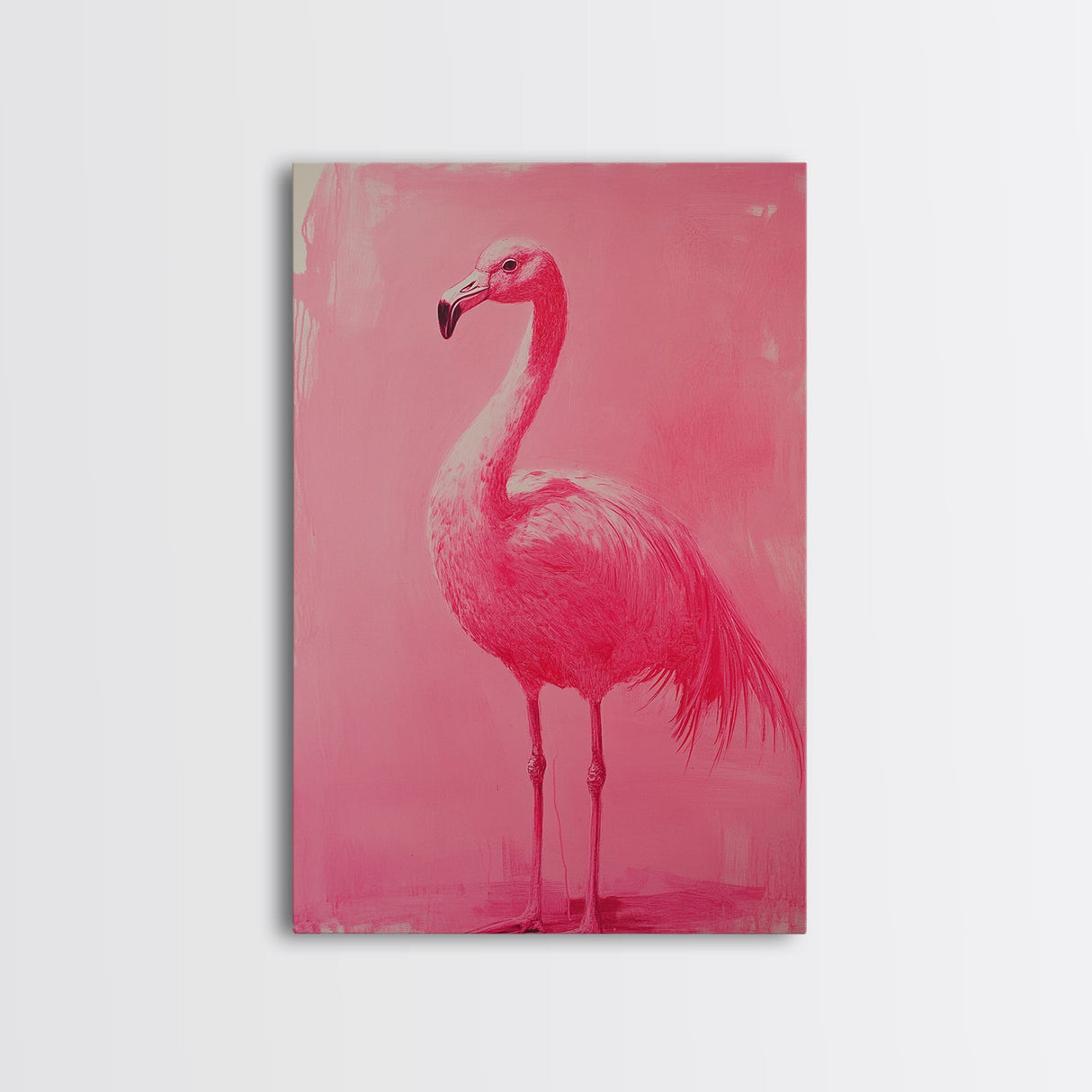 Preppy Pink Flamingo Painting Print, Trendy Wall Art, Animal Print, Framed Canvas Print, Wood Framed Art, Dorm Decor, Apartment Art