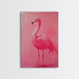 Preppy Pink Flamingo Painting Print, Trendy Wall Art, Animal Print, Framed Canvas Print, Wood Framed Art, Dorm Decor, Apartment Art