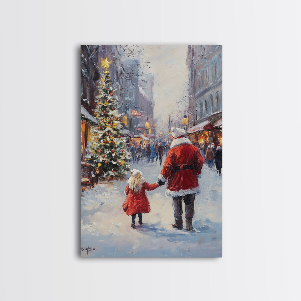 Santa in the Town Square, Framed Cavnas Print, Christmas Decor, Christmas Wall Art, Rustic Wall Art, Retro Christmas Wall Art