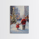 Santa in the Town Square, Framed Cavnas Print, Christmas Decor, Christmas Wall Art, Rustic Wall Art, Retro Christmas Wall Art