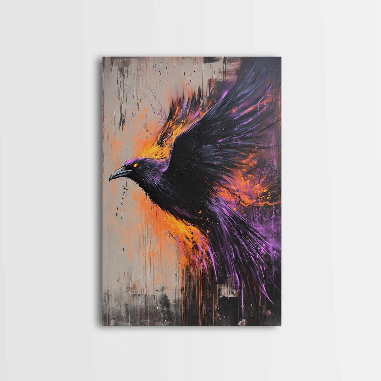 Purple Phoenix Painting Print, Framed Canvas Art, Grunge Decor, Punk Art, Wood Frame Canvas, Home Decor, Office Art