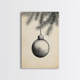 Boho Christmas Ornament Painting Print, Christmas Art, Black and White Art