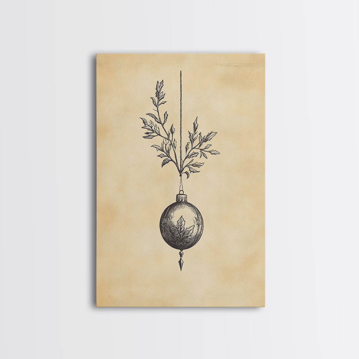 Christmas Tree Ornament Painting Print, Boho Christmas Wall Art, Framed Canvas