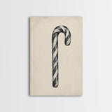 Black and White Candy Cane Sketch, Canvas Print, Christmas Decor, Christmas Painting, Christmas Wall Art