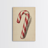 Christmas Wall Art - Candy Cane Sketch - Framed Canvas Print - Candy Cane Decor - Christmas Home Decor