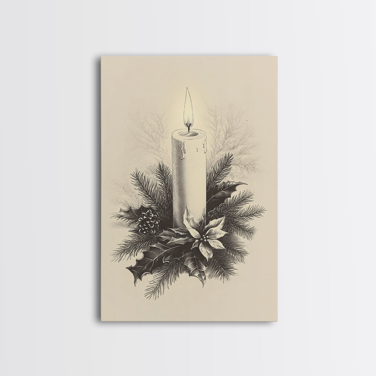 Boho Christmas Candle Canvas Print - Framed Canvas - Minimalist Christmas Art - Boho Christmas Art - Rustic Christmas Art