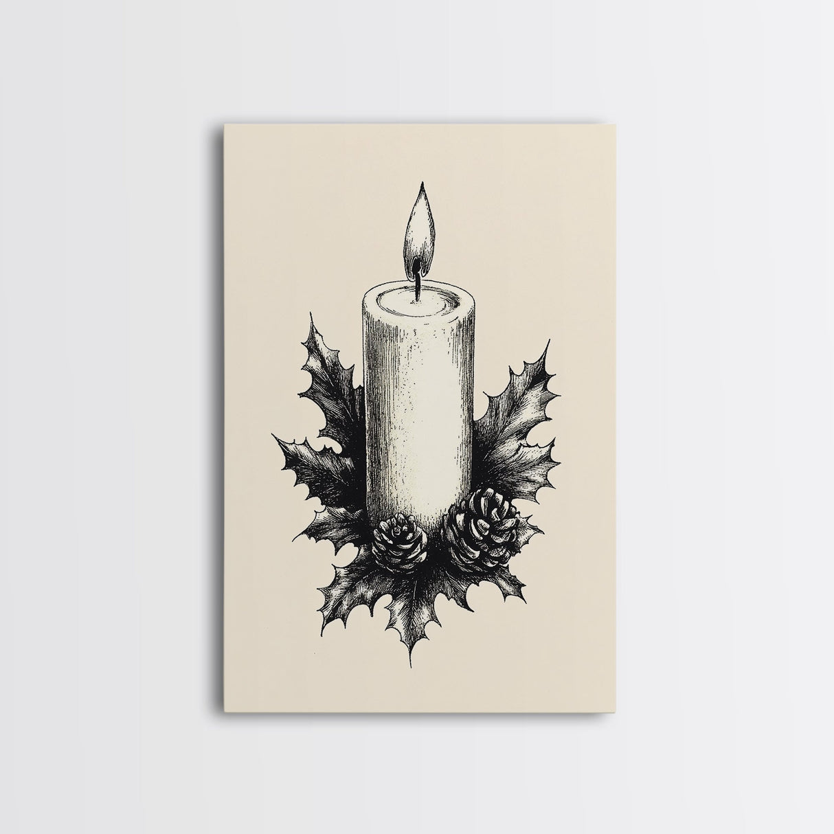 Rustic Christmas Candle Canvas Print - Framed Canvas - Minimalist Christmas Art - Boho Christmas Art - Rustic Christmas Art